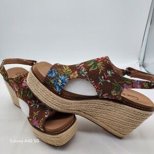 Freddie Floral Wedge Espadrille Sandals Women's Size 8 Open Toe Slingback